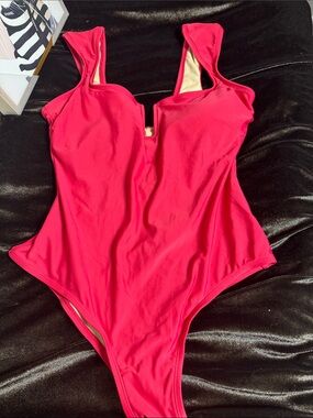 Bright Coral Pink Red One-Piece Swimsuit Large (12-14)